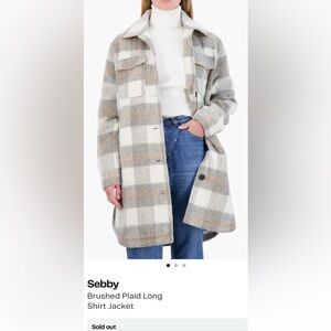 Sebby Brushed Plaid Long Shirt Jacket - Gray and Cream